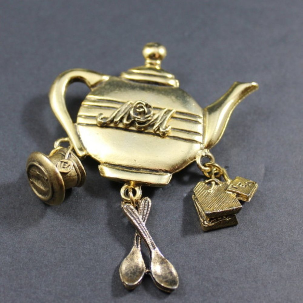 Mother's Day Gift Mom Brooch Teapot Dangle Charms